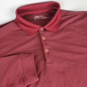 Nike Golf Mens Large Maroon Striped Long Sleeve Polo Shirt Cambridge Golf Club